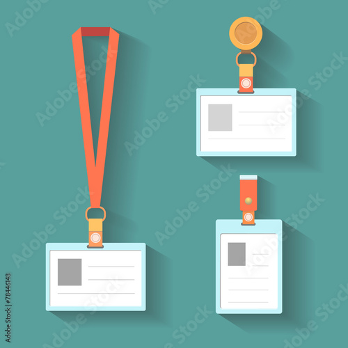 Badge template, name bag holder with lanyard. Vector