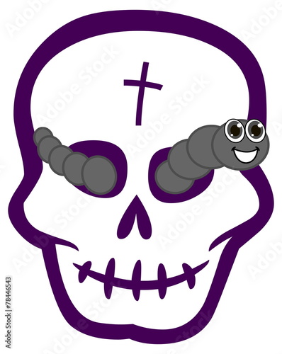 a worm emerging from a skull