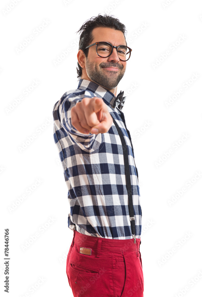 Posh boy pointing to the front