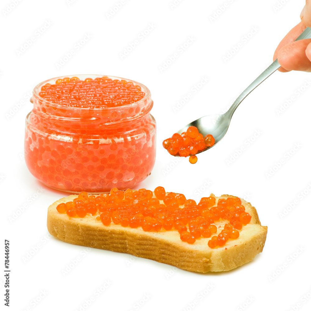 jars with red caviar and bread with red caviar jars with red caviar and bread with red caviar