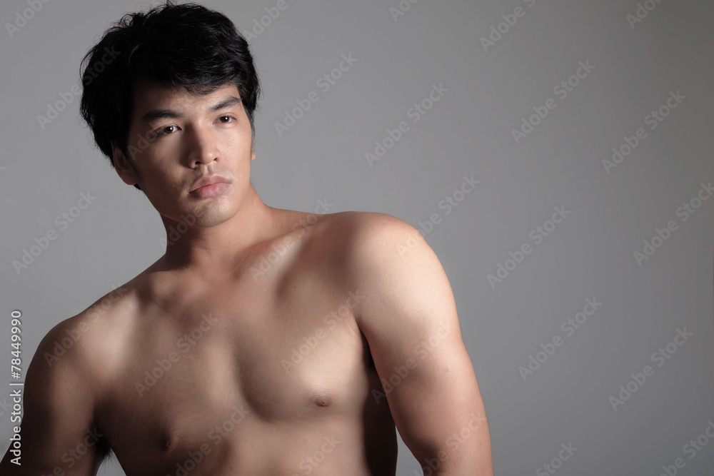 Portrait of Handsome Asian male model in Shirtless