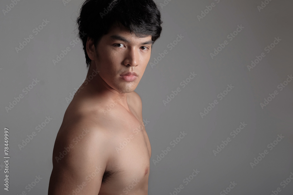 Portrait of Handsome Asian male model in Shirtless