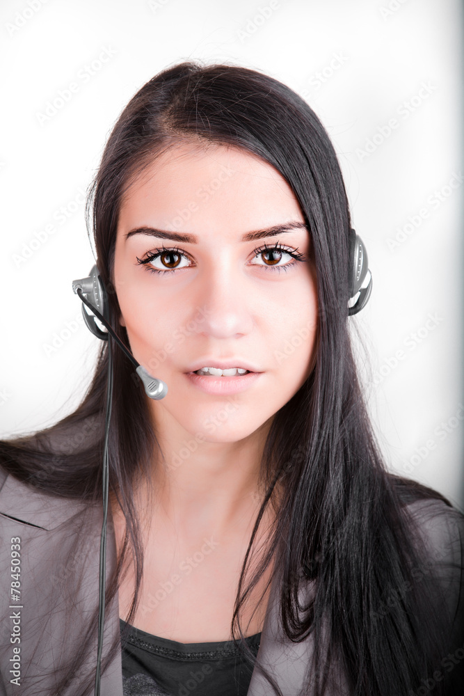 Woman customer service worker,call center operator with headset Woman customer service worker,call center operator with headset