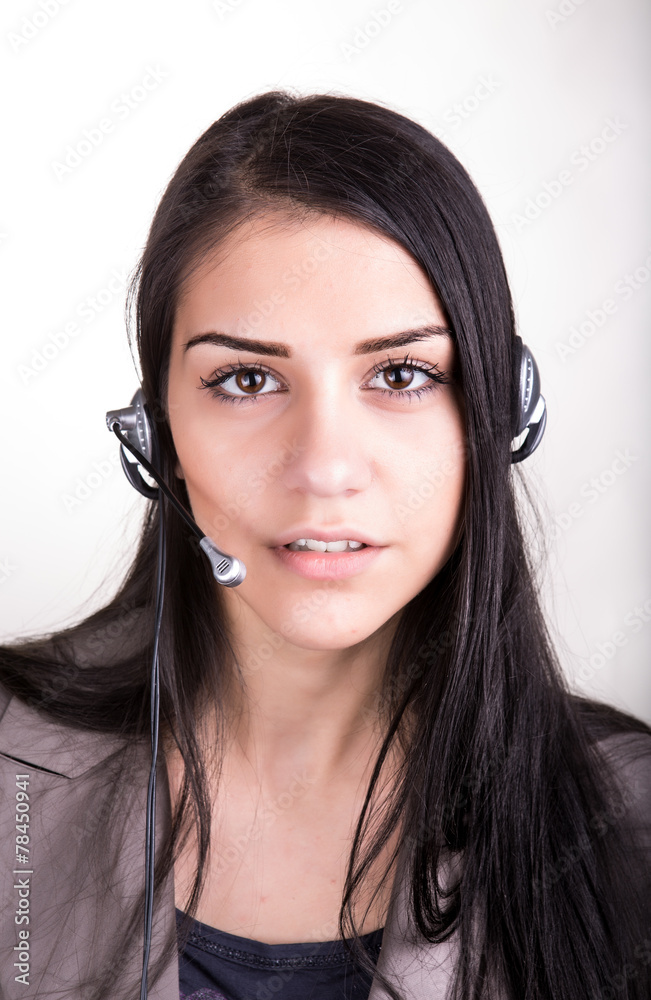 Woman customer service worker,call center operator with headset Woman customer service worker,call center operator with headset