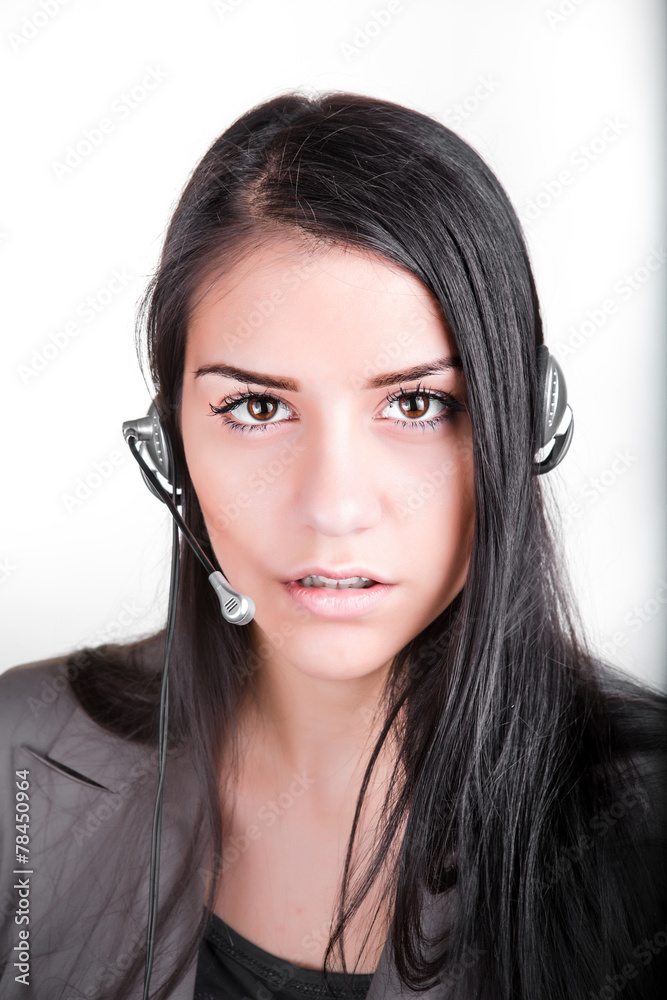 Woman customer service worker,call center operator with headset Woman customer service worker,call center operator with headset