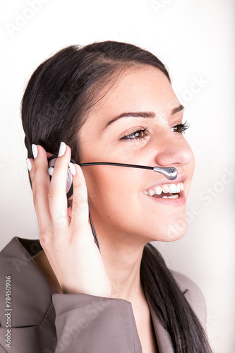 Woman customer service worker,call center operator with headset