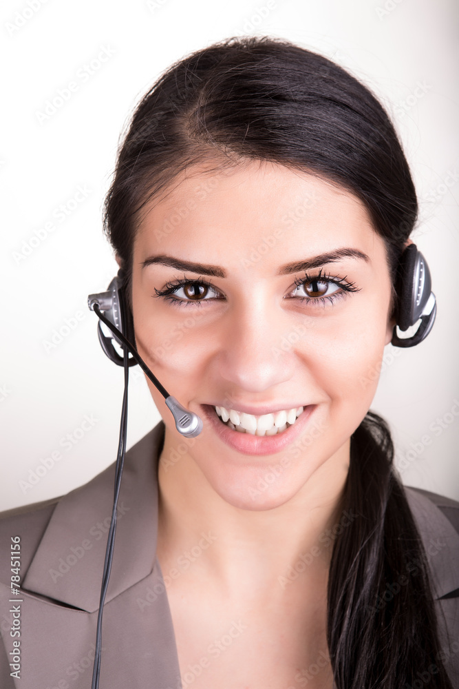 Woman customer service worker,call center operator with headset Woman customer service worker,call center operator with headset