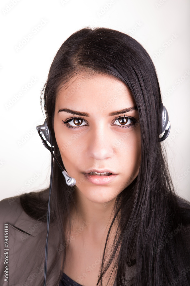 Customer service worker,call center operator with phone headset Customer service worker,call center operator with phone headset