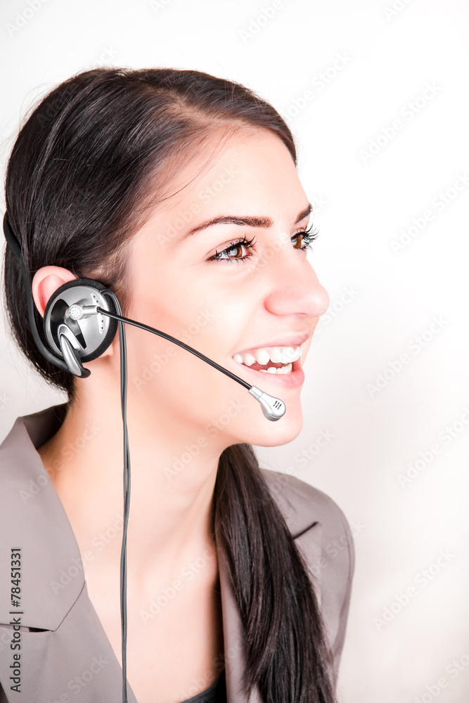 Woman customer service worker,call center operator with headset Woman customer service worker,call center operator with headset