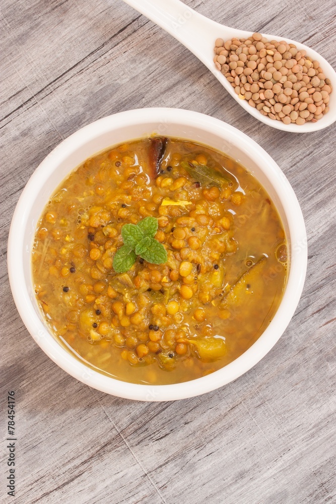 Lentil stew overhead view Lentil stew overhead view