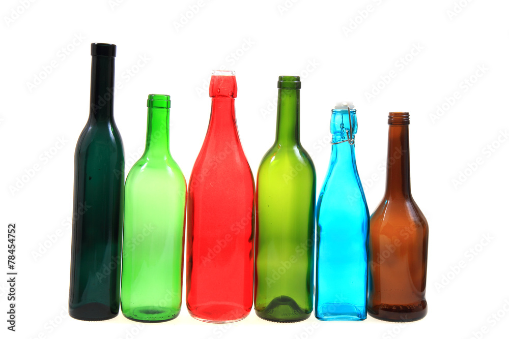 empty color glass bottles