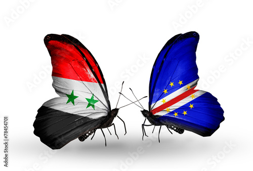 Two butterflies with flags Syria and Cape Verde