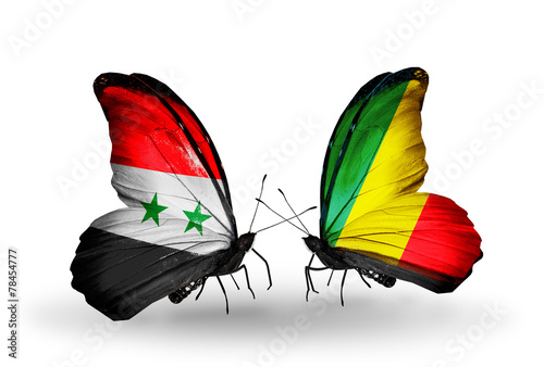 Two butterflies with flags Syria and Kongo