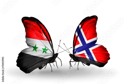 Two butterflies with flags Syria and Norway