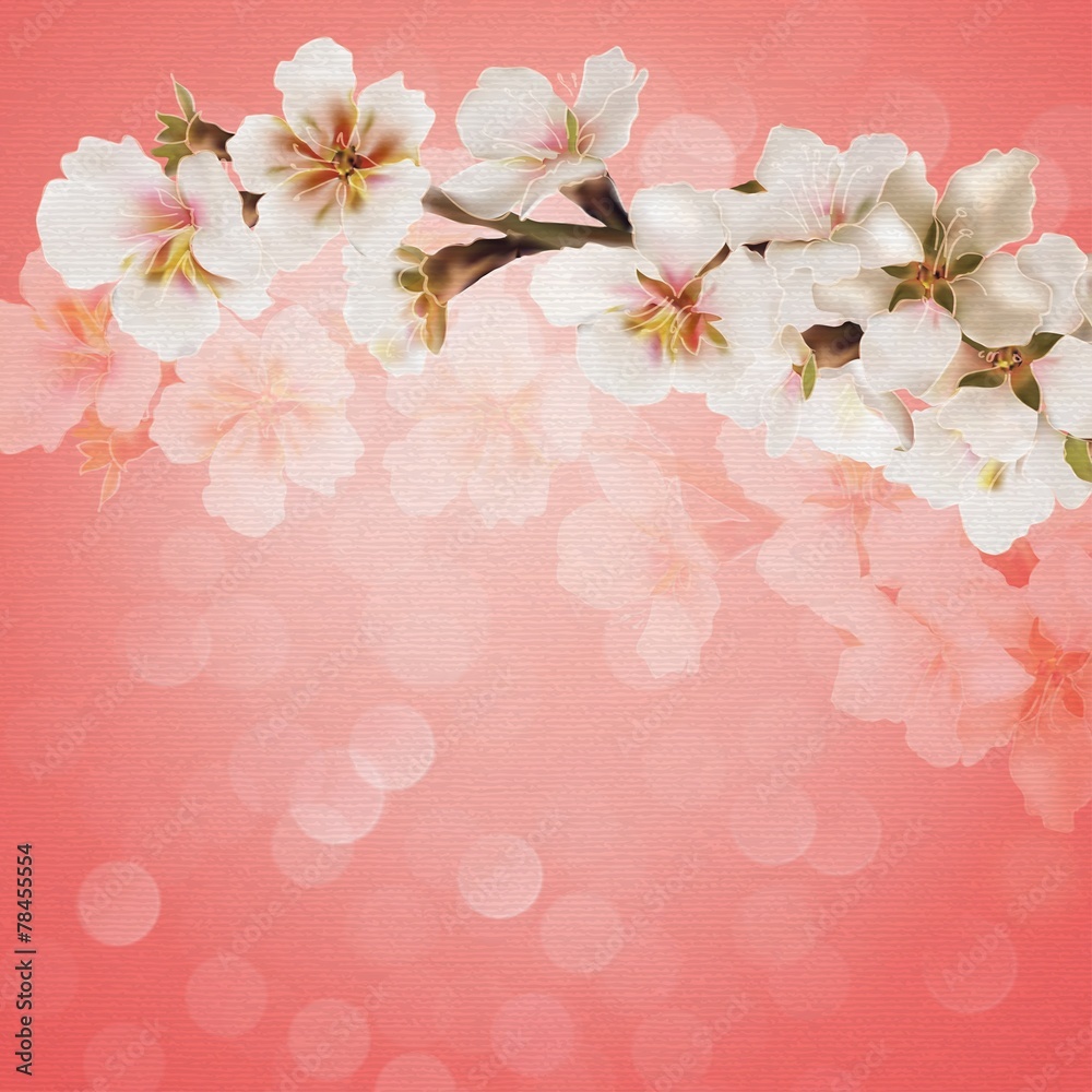 Blooming tree branch on bokeh background. Vector illustration Blooming tree branch on bokeh background. Vector illustration