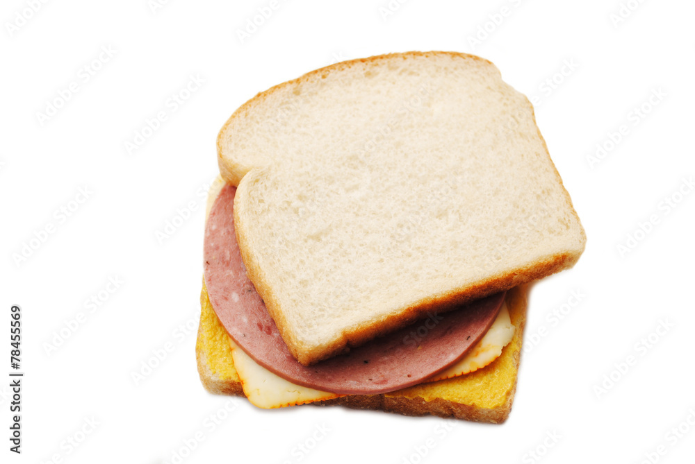 Salami, Cheese & Mustard Sandwich on White Salami, Cheese & Mustard Sandwich on White