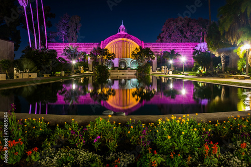 The Botanical Building and Lily Pond at night, in Balboa Park, S photo