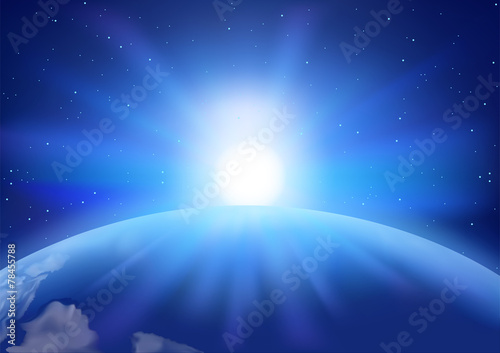 Space Sunset Background And Planet Earth
