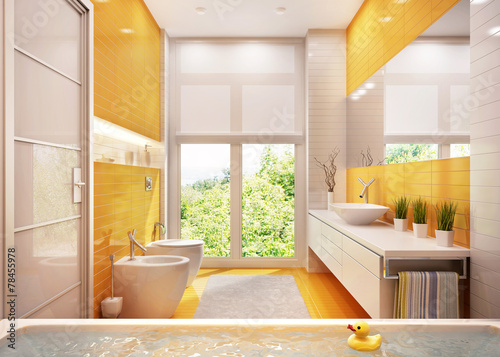 Fotografía Yellow bathroom in a big house