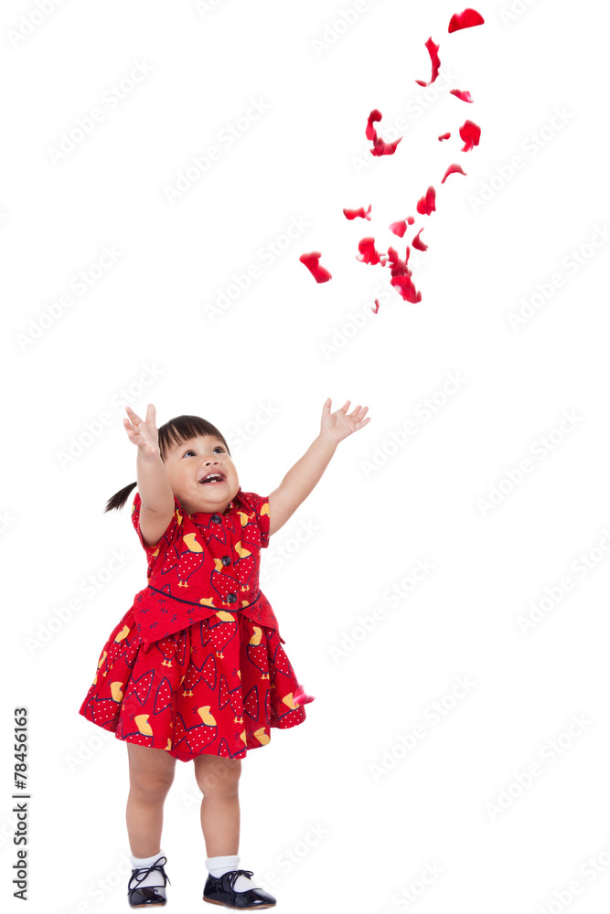Rain of flowers with little girl Rain of flowers with little girl