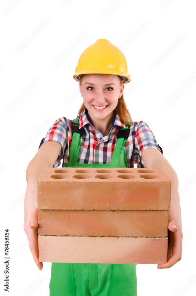 Woman with bricks isolated on white Woman with bricks isolated on white