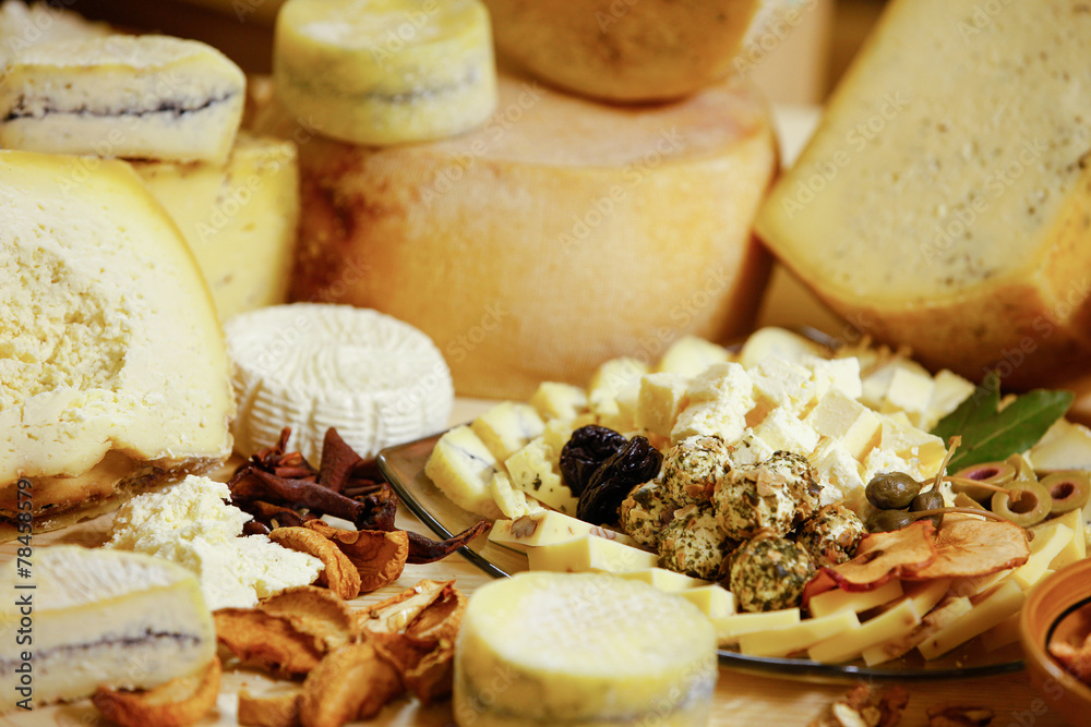 Assortmentof organic gourmet cheeses