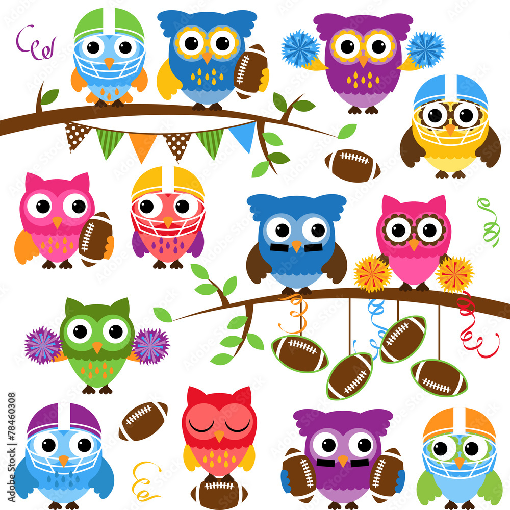 Obraz premium Vector Collection of Cute Football or Sports Themed Owls
