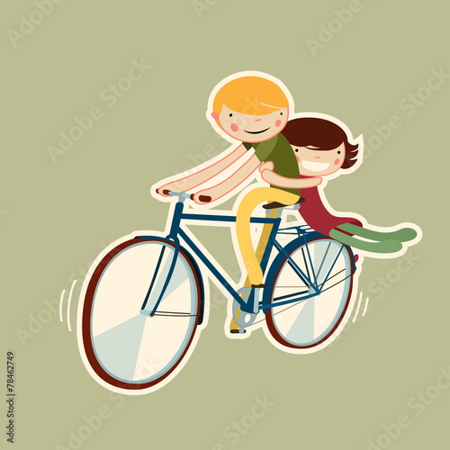 couple riding bike. vector character isolated