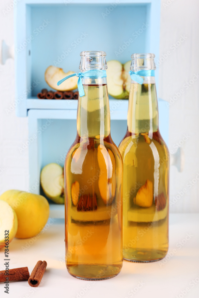 Still life with tasty apple cider and fresh apples