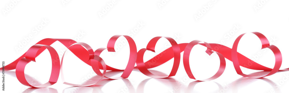 Red ribbons in shape of hearts isolated on white Red ribbons in shape of hearts isolated on white