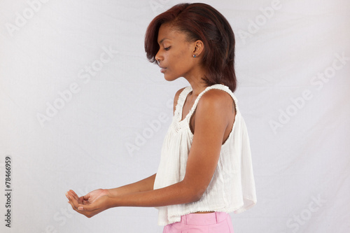 woman holding out cupped hands