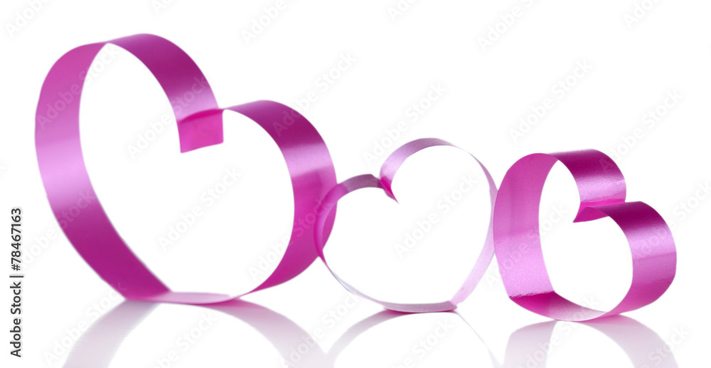 Pink paper hearts isolated on white
