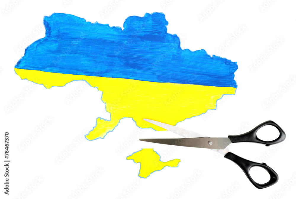 Obraz premium Map of Ukraine and scissors, isolated