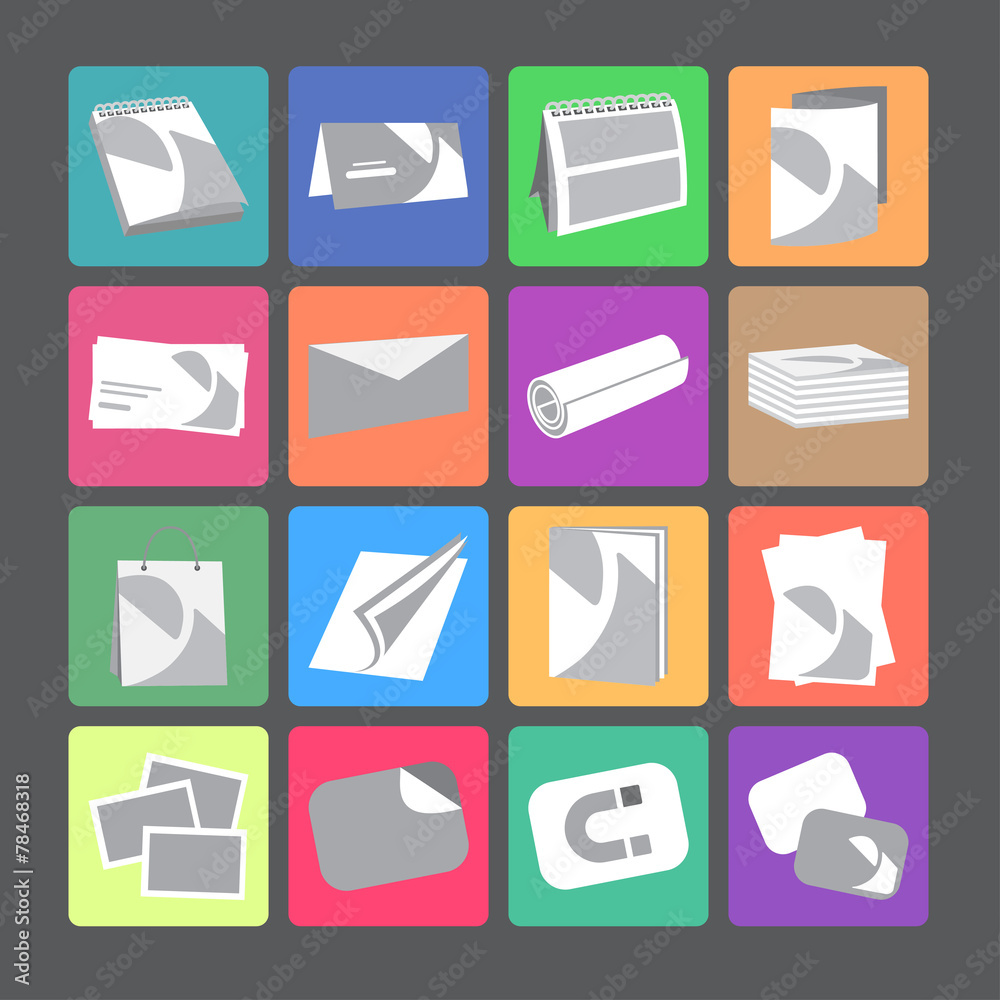 Printing house web flat icons set Printing house web flat icons set