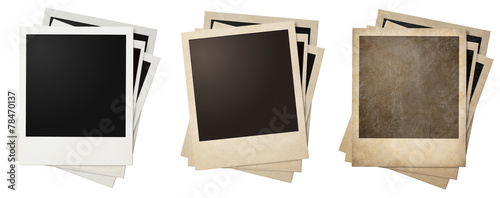 old and new polaroid photo frames stacks isolated