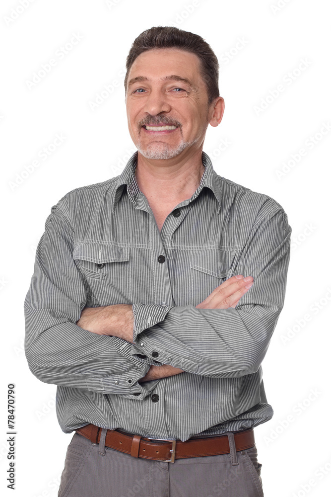 Smiling middle age man with grey shirt Smiling middle age man with grey shirt
