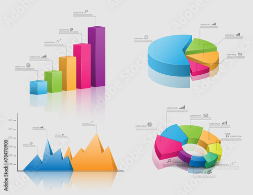 Fototapeta Naklejka Na Ścianę i Meble -  Set of vector 3d graph modern infographic elements, business