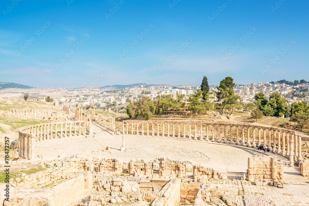 Roman Oval Forum in Gerasa, present-day Jerash, Jordan