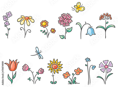 Cartoon flowers of different kinds