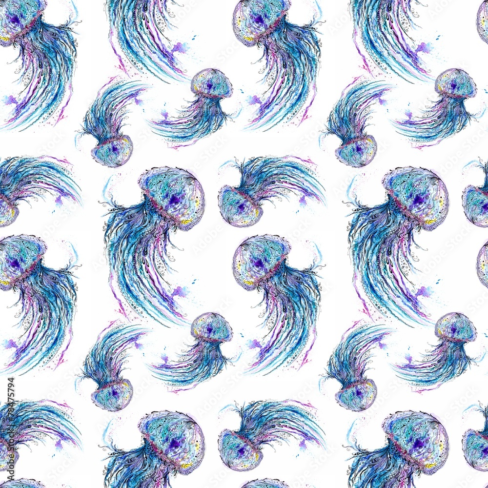 Obraz premium Jellyfish watercolor pattern