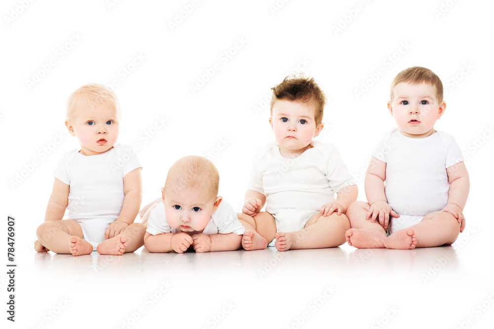 Group of cute babies, crawling, over white. playing babies Group of cute babies, crawling, over white. playing babies