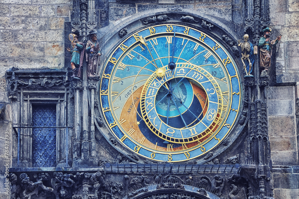 Obraz premium Close view of Prague medieval Astronomical Clock, Czech Republic