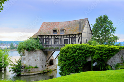 Old mill house on bridge, Seine river, Vernon, Normandy, France