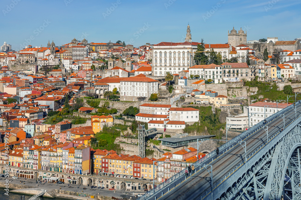 View of the iconic Dom Luis I bridge of Porto, Portugal
