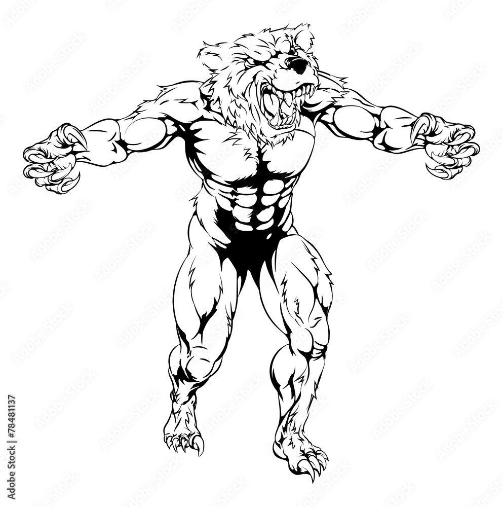 Fototapeta premium Bear scary sports mascot