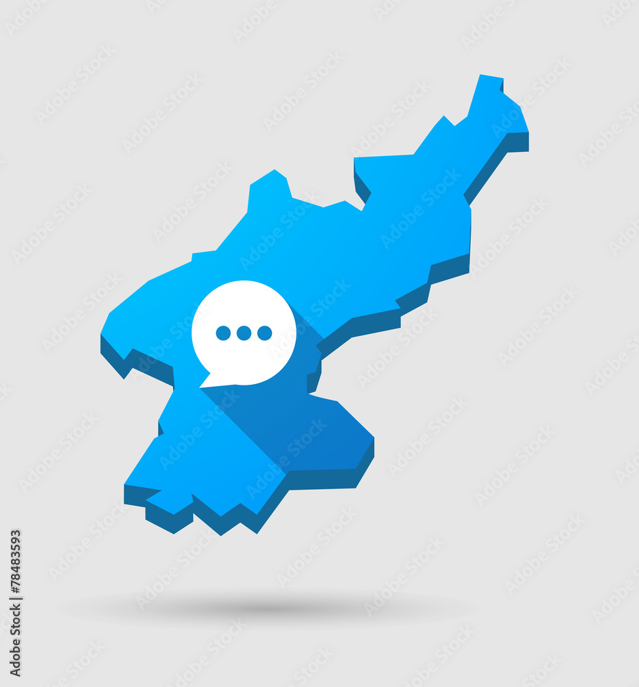 Blue North Korea map with a comic balloon Blue North Korea map with a comic balloon