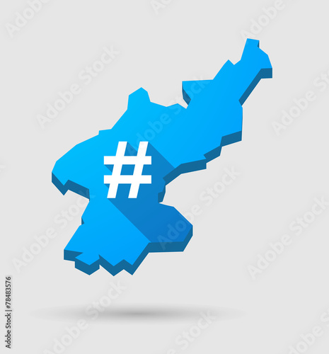 Blue North Korea map with a hash tag sign