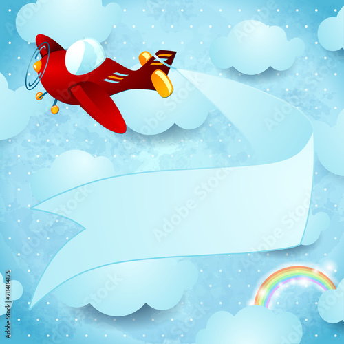 Red airplane with banner