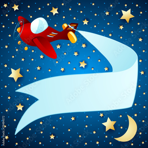 Night landscape with airplane and banner