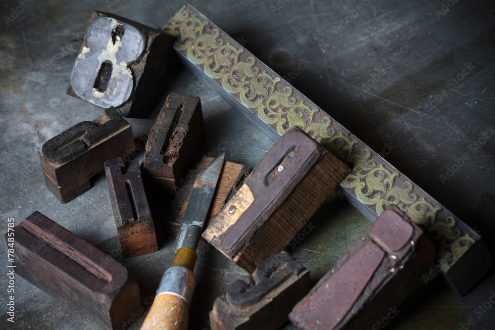 Old wooden printing press letters Old wooden printing press letters